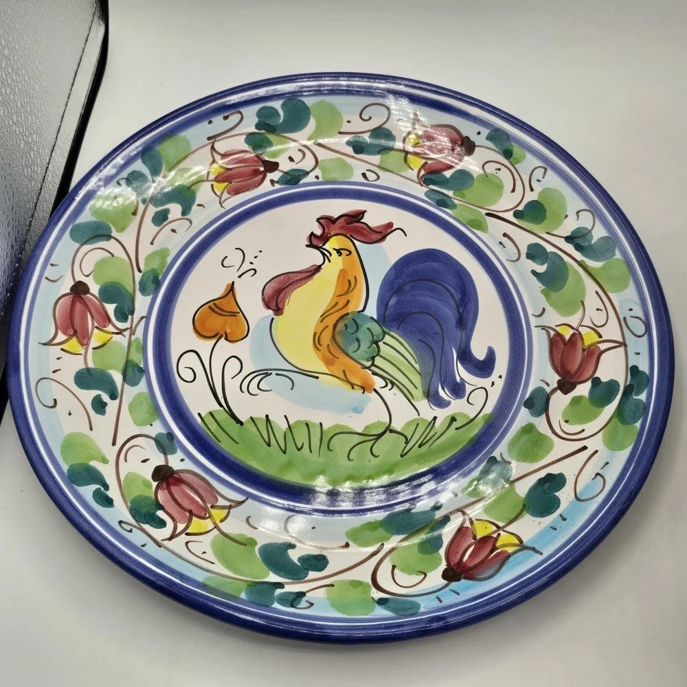 2 Vietri Rooster Dinner Plate Italy 10.75